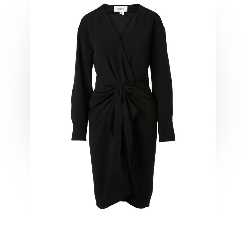 ba&sh Black Twist-Front Long-Sleeve Dress